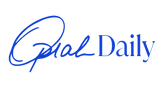 Logo of 'Oprah Daily' with a blue signature-style text on a white background